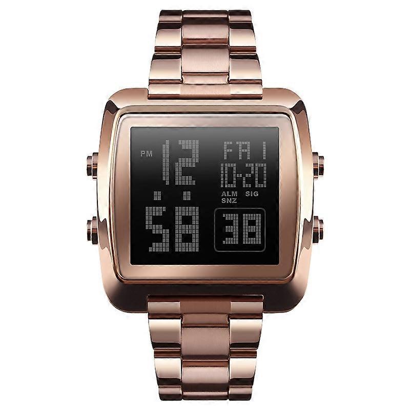 SKMEI 1369 Retro Waterproof Men Steel Belt Square Watch 1369 Rose Gold
