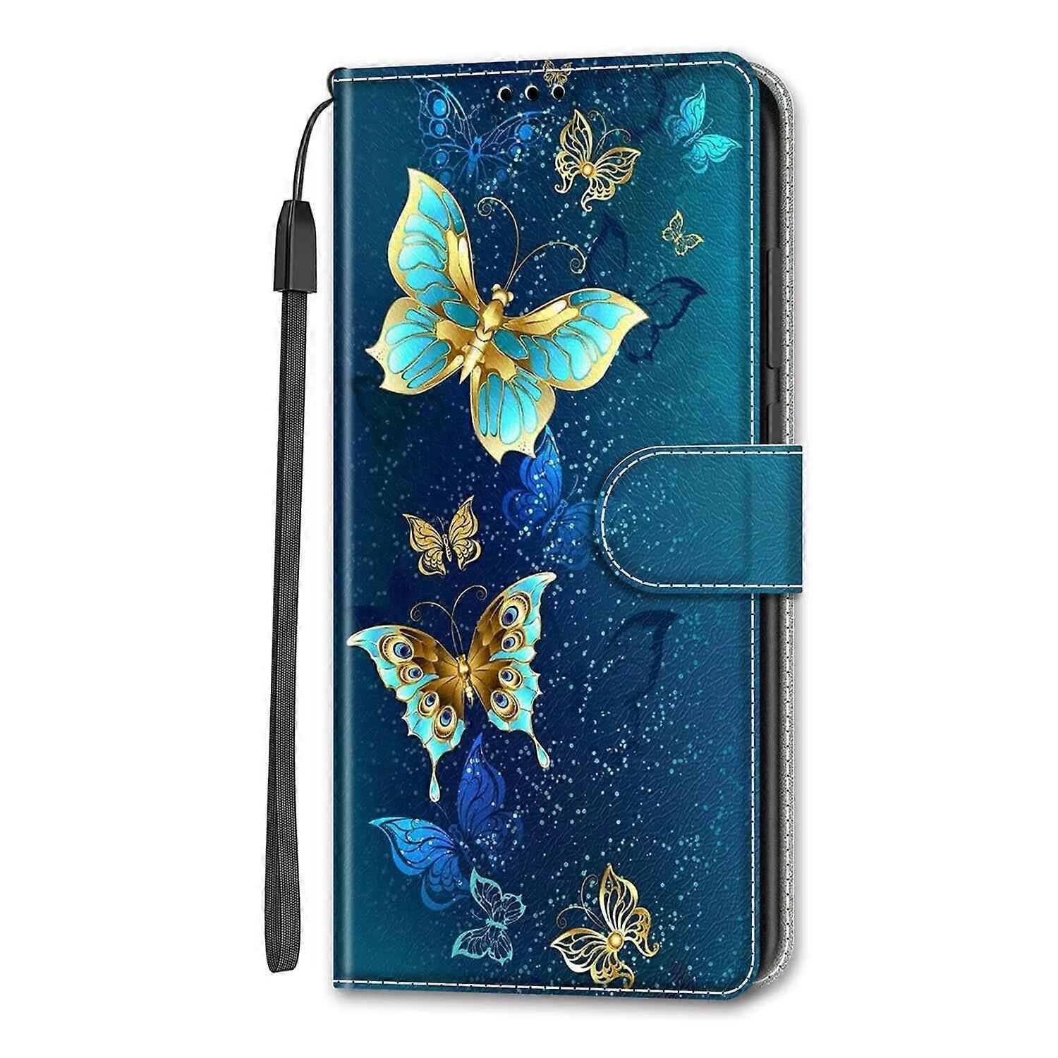 Full Body Wallet Case for Xiaomi 13T Pro/13T, Colorful PU Leather Flip Cover with Magnetic Closure and Card Slot, Gold Green Butterfly Design