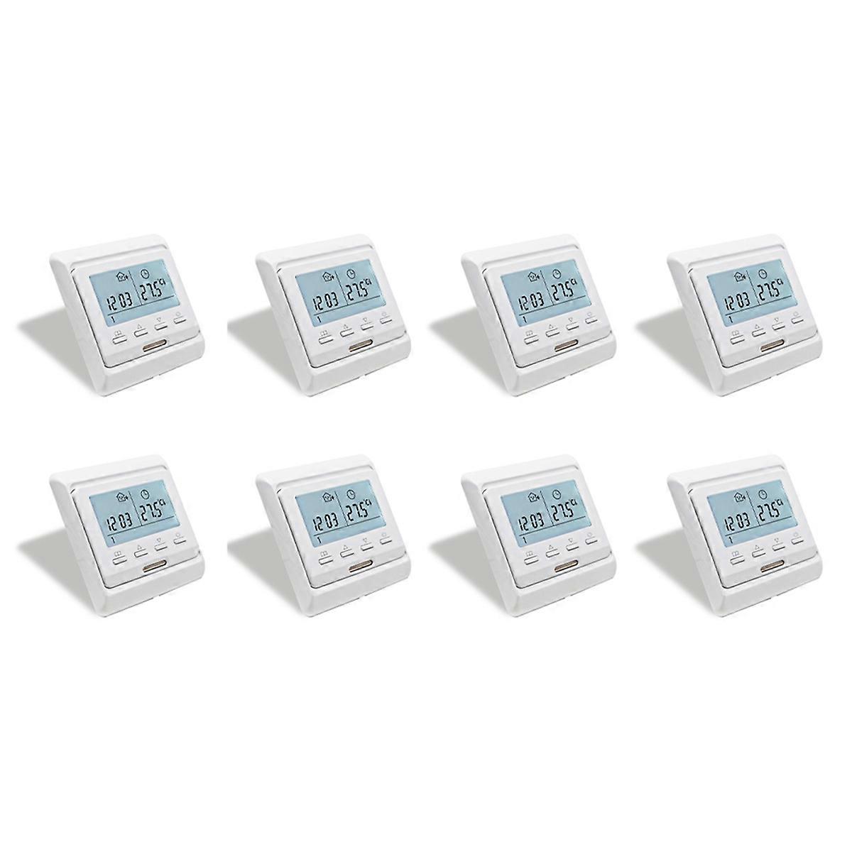 8X 16A 230V LCD Programmerbar Varm Gulvvarme Rumtermostat Termoregulator Temperaturkontrol