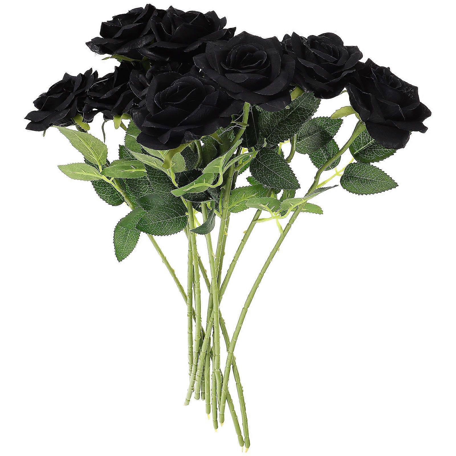 10pcs Single Branch Simulation Black Rose Halloween Artificial Flower Ornaments Random Style