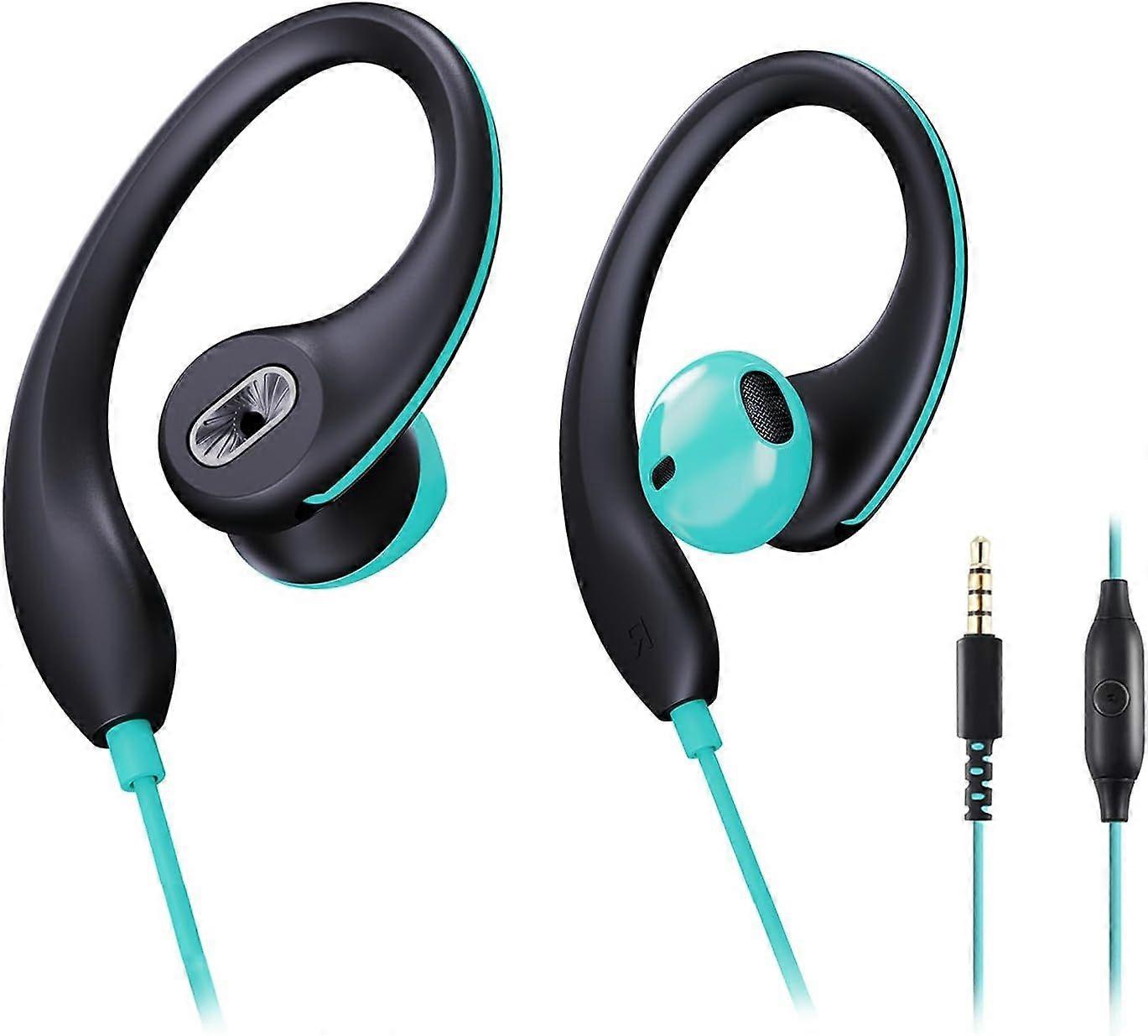 Lightweight Wrap-Around Earbuds with Mic, Stereo Sound, Sweat-Resistant, 3.5mm Wired Headphones(Blue)