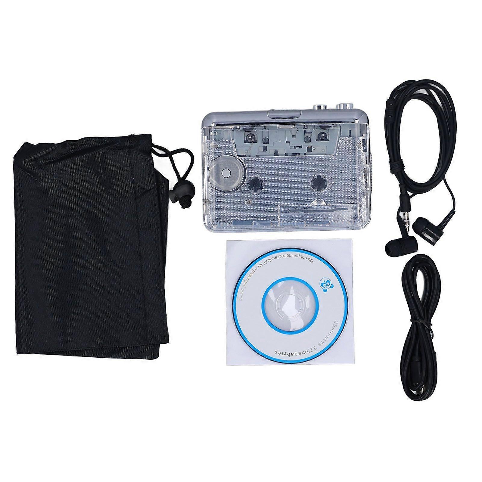 Cassette Tape Player Transparent Tape to MP3 Type C Port Portable Tape Player with Earphone for Laptops PC