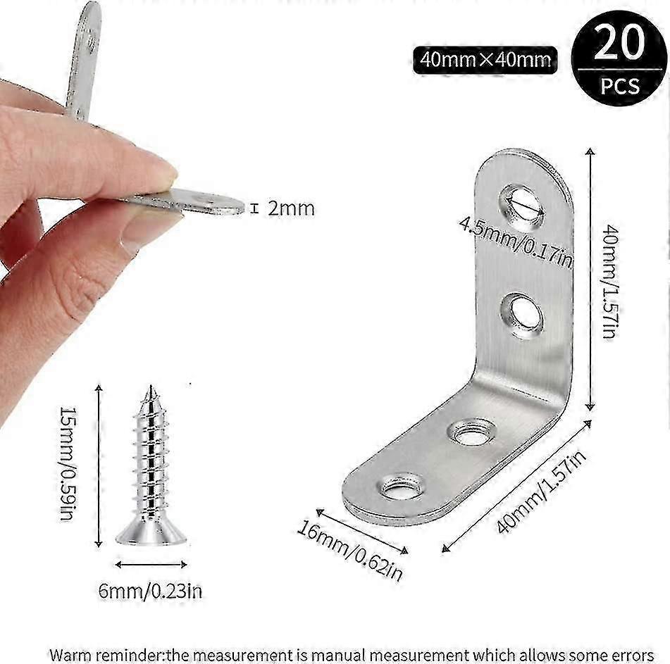 Black Right Angle Brackets L-shaped Brackets, 20 Pieces Stainless Steel 90 Degree Angle Brackets, 40 X 40 X 17 Mm