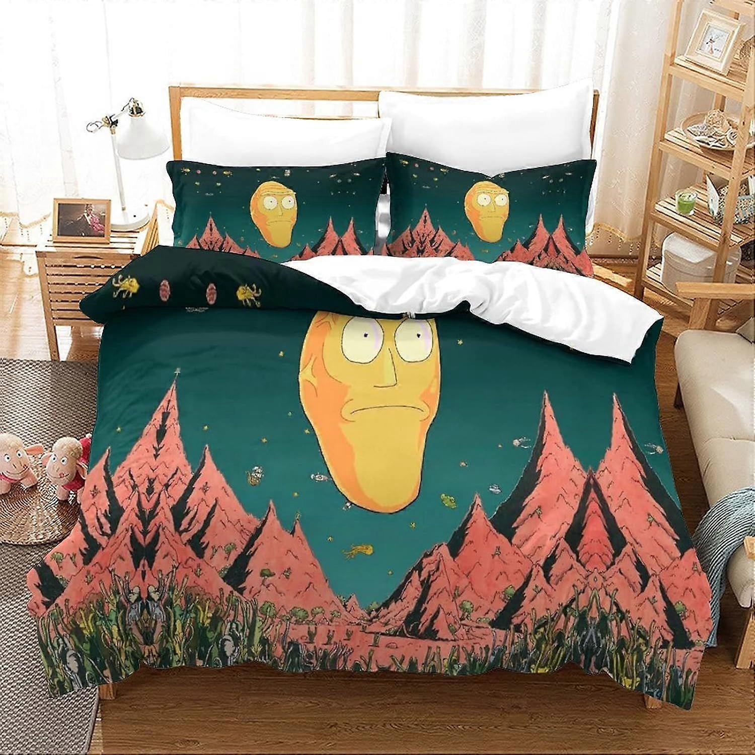 Single Duvet Cover Set Rick And Morty Quilt Cover Single Size Bedding Set Super Soft Microfiber Duvet Covers with Zipper with Pillowcases Hypoallergen