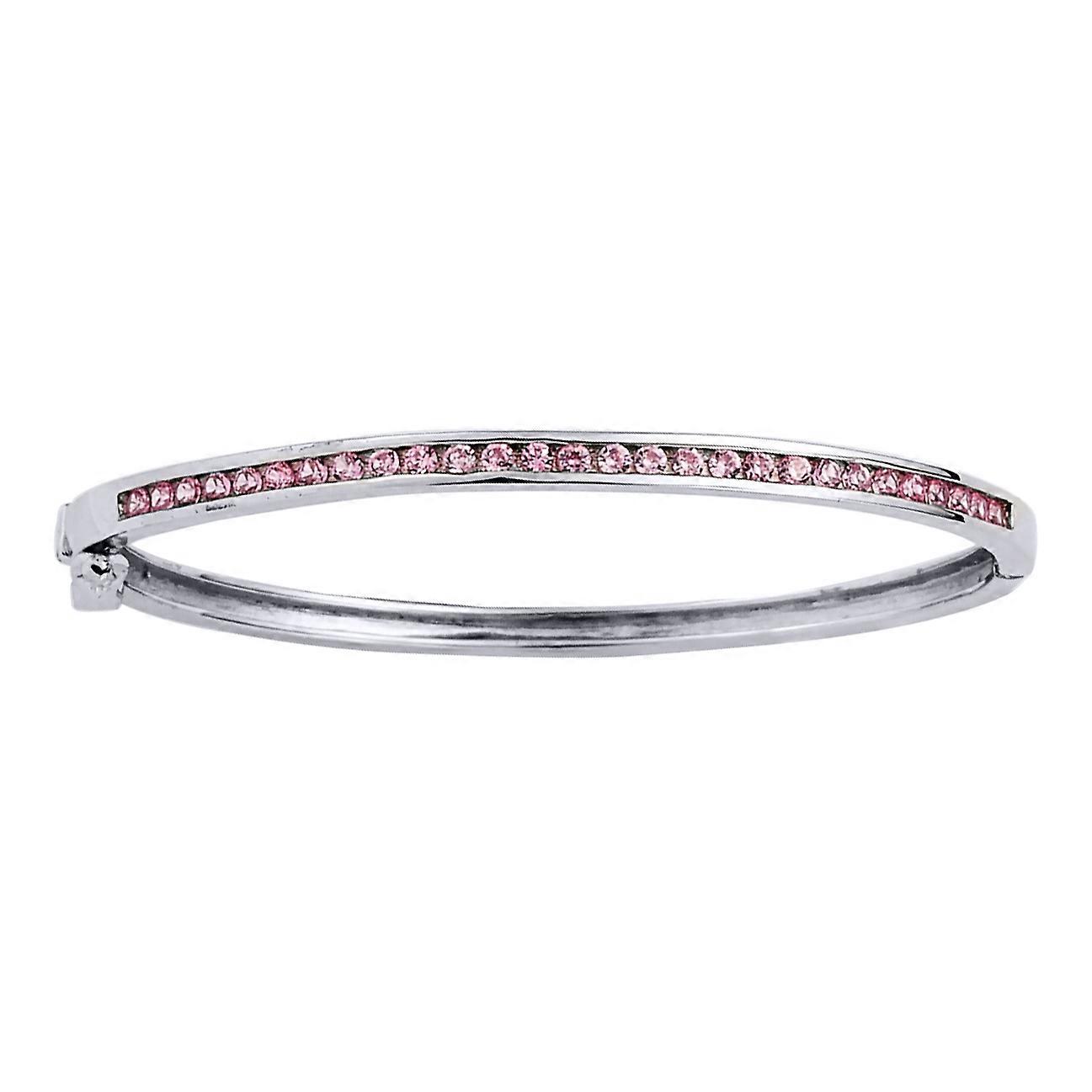 Jewelco London Girls Sterling Silver Pink Cubic Zirconia Eternity Baby Bangle Bracelet