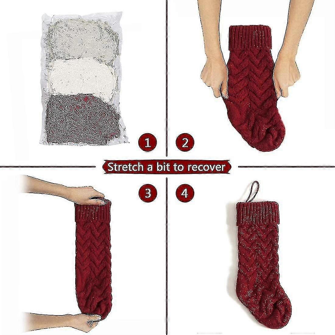 3 Pack Classic Christmas Knit Stockings 18" Christmas Holiday Hanging Stocking Decorations Whit