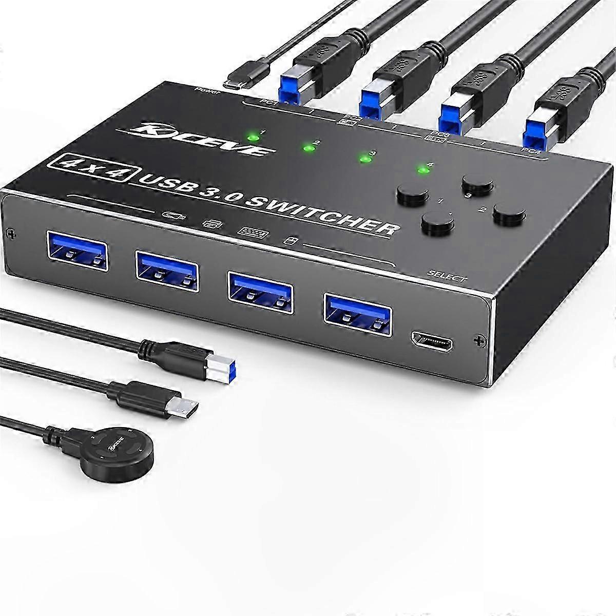 4-Port USB 3.0 Sharing Switch for Keyboard, Mouse, and Printer Connection with 4 Computer Compatibility