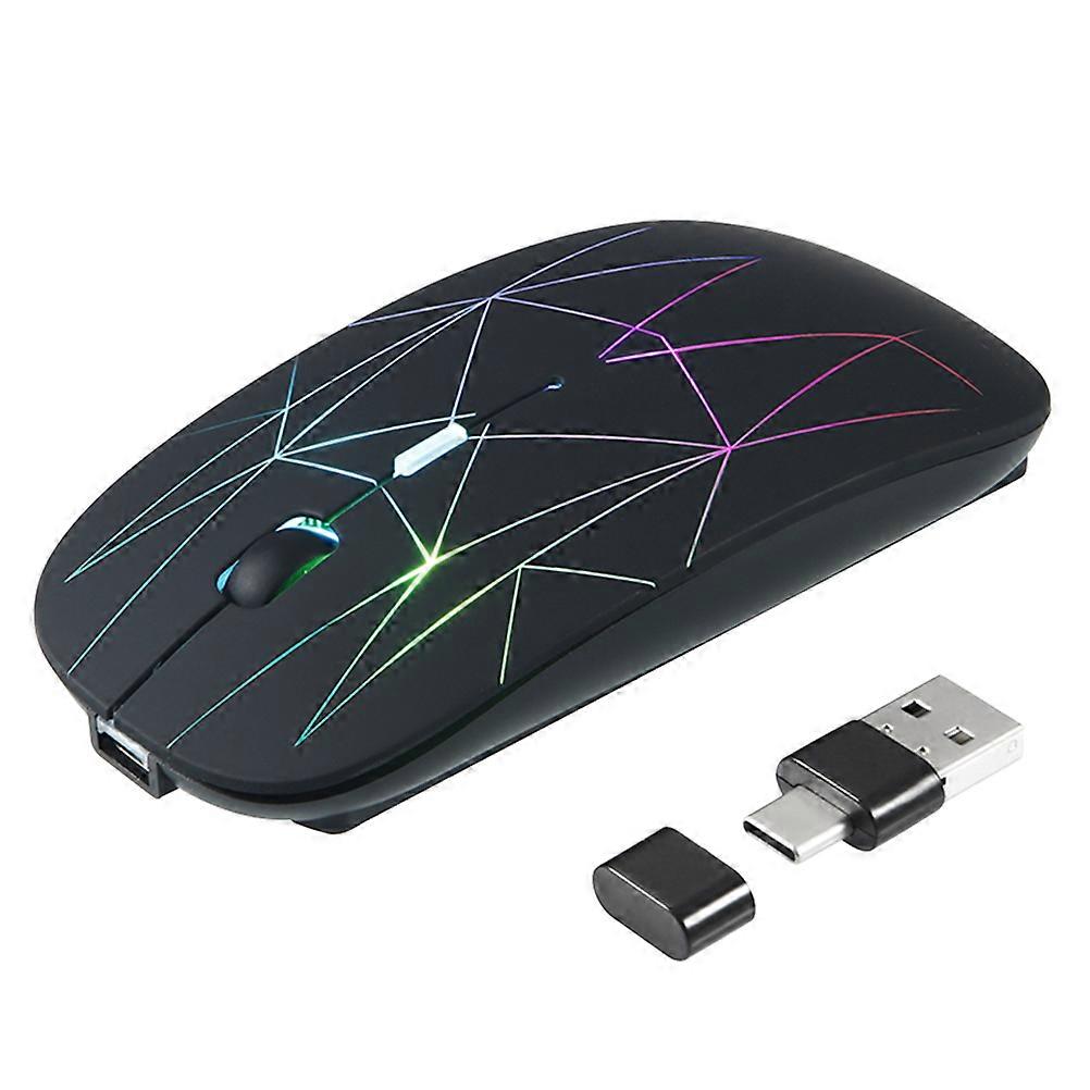 Wireless Mouse Dual Head USB Type C with Rgb Lighting Black