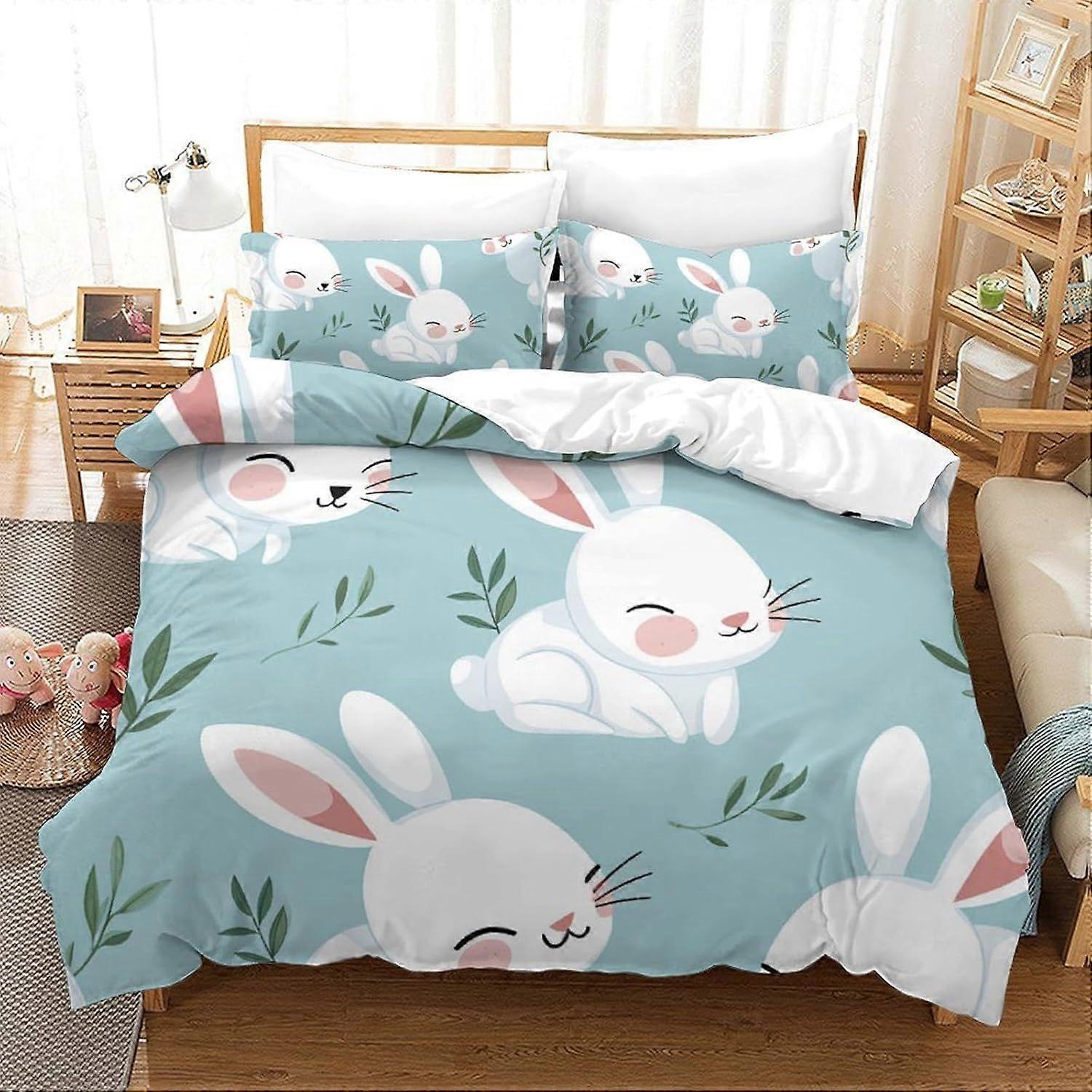 e521 Rabbit 3D Printed Duvet Cover Set 3 Pieces Bedding Soft Microfiber with Zipper ClosurePillowcases for Teens And Adults Super King n521