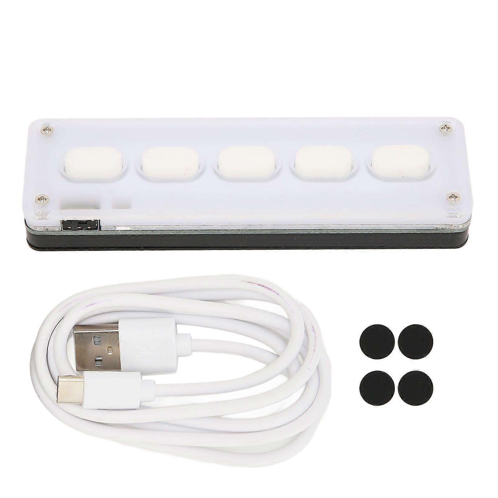 Programmable Keypad 5 Keys Wired USB Wireless Bluetooth Dual Mode Mini Silicone Mute DIY Programmable Gaming Keyboard White