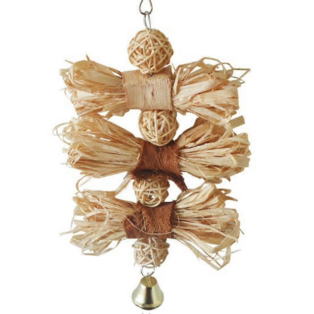 Pet Bird Parrot Loofah Vine Rattan Ball Bell Swing Hanging Cages Chew Bite Toy