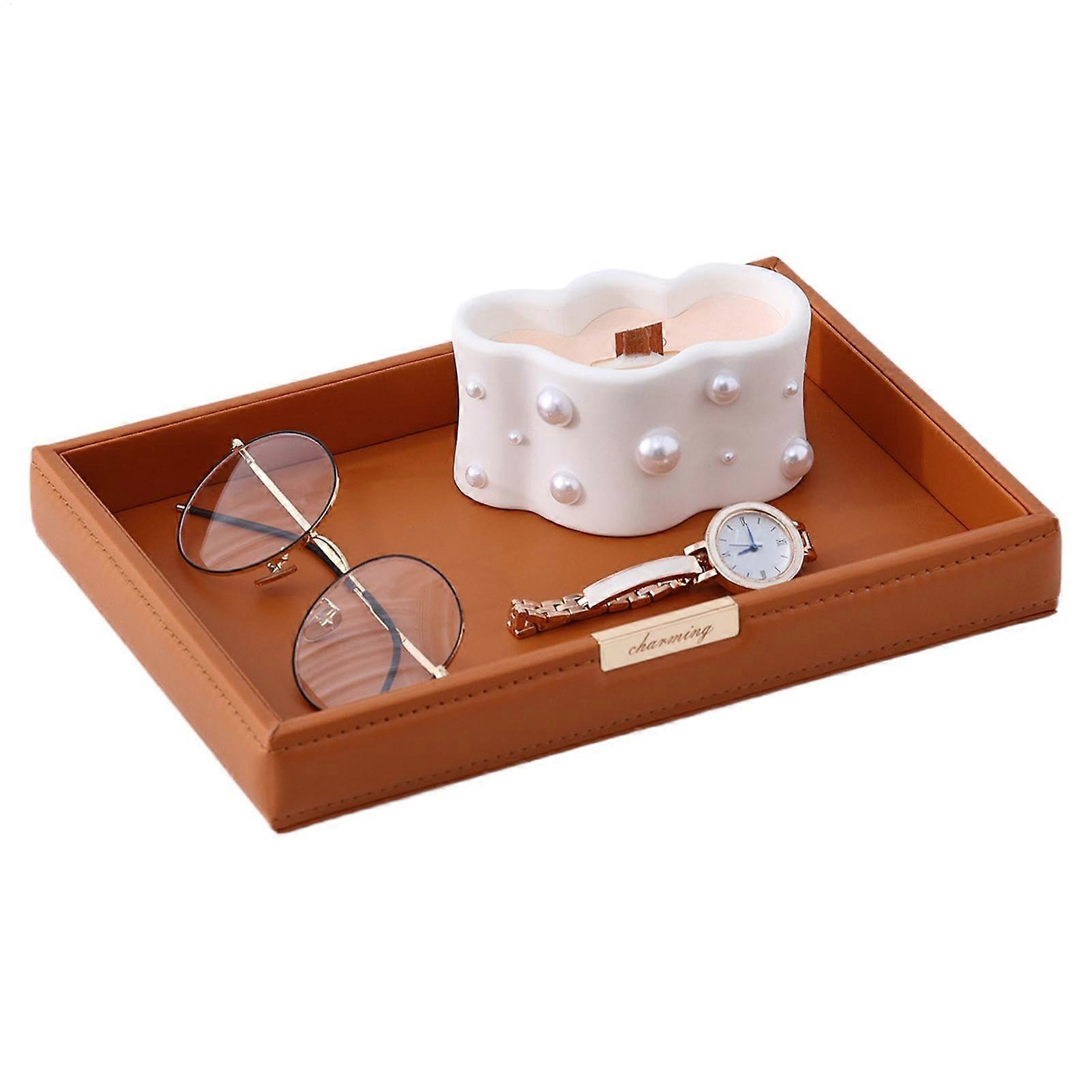Desktop Storage Organizer, Studio Brown, Multifunctional Vanity Desk Tray, Home And Studio Coffee Table Accessory