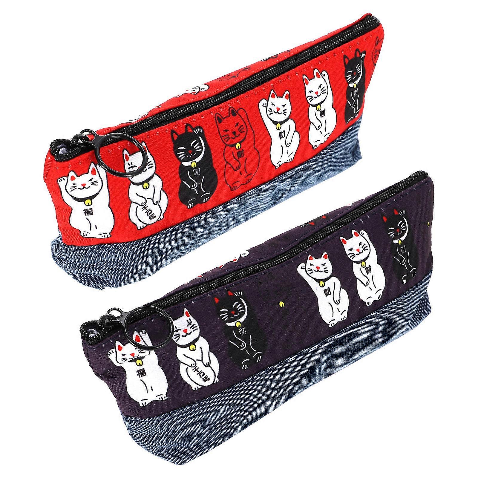 Wear-Resistant Pen Pouches 2Pcs Rectangular Design Chic Style Teachers Office Use Storage