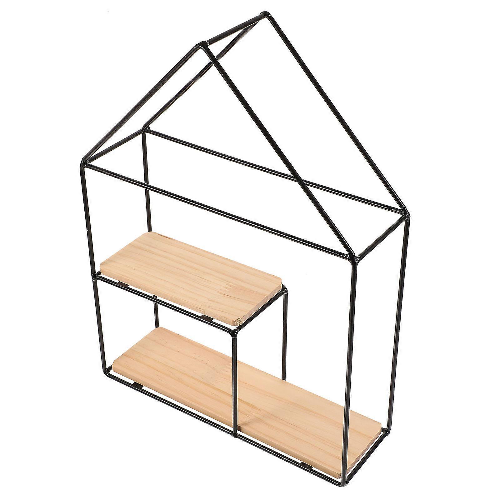 Floating Wall Shelf Iron Construction with Wood Board for Storage 2Pcs