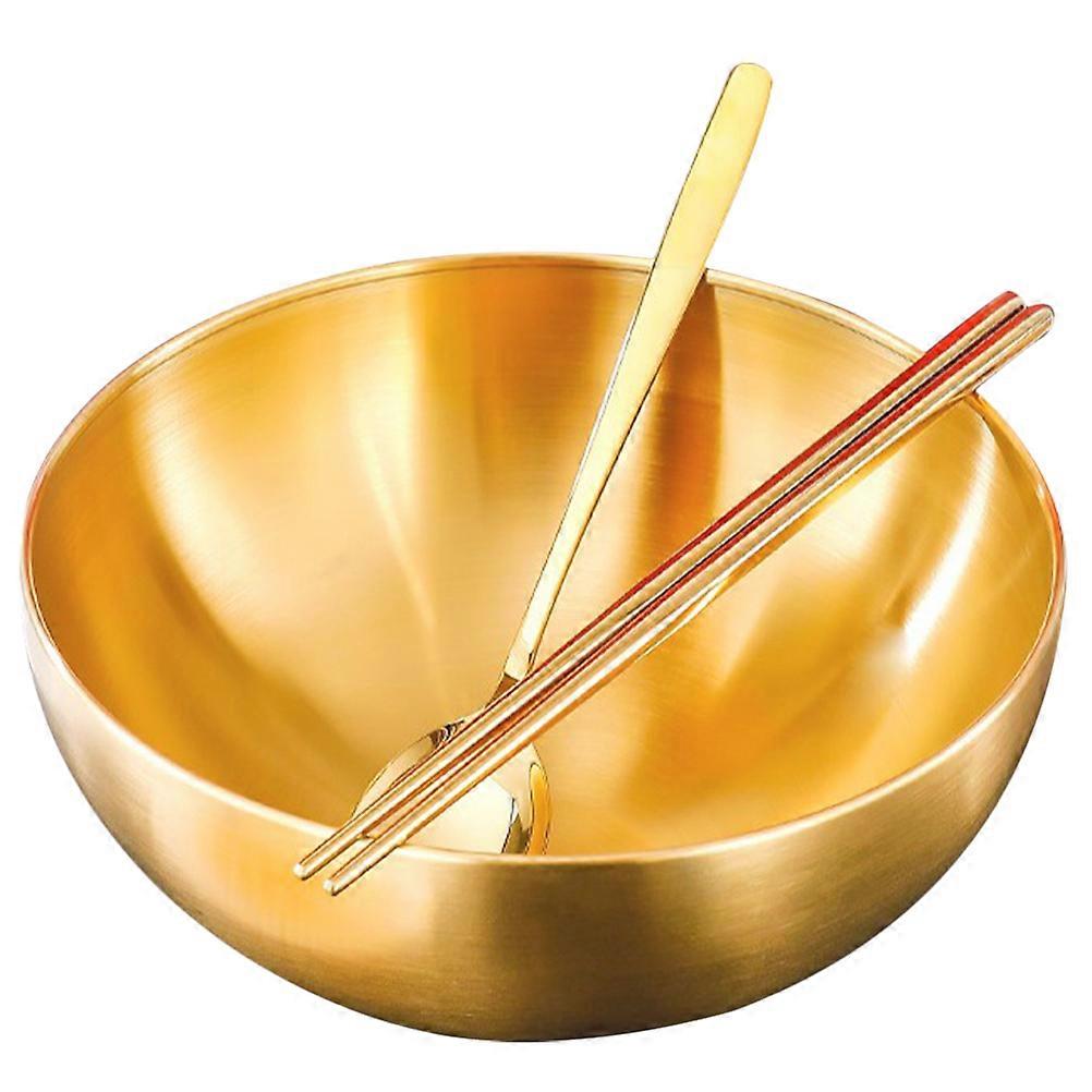 Stainless Steel Salad Bowl Fruit Chopsticks Spoon Set 2Sets for Home
