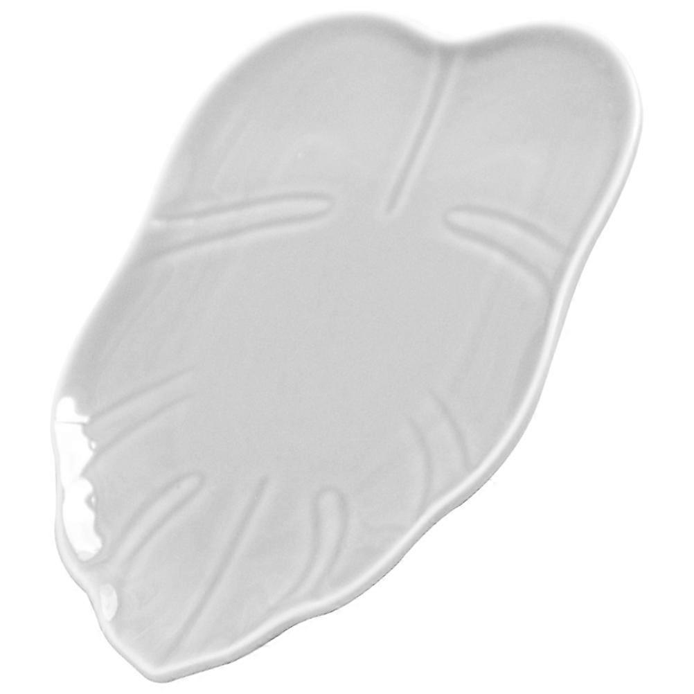 Ceramic Leaf Shaped Plate for Food Serving 4Pcs White Set