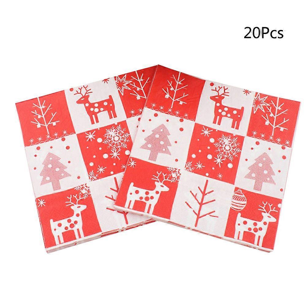 Christmas Napkins Elk Pattern for Party Use 20Pcs Printed Wood Pulp
