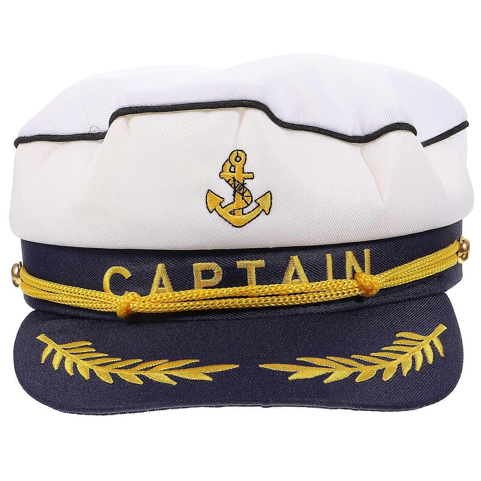 3Pcs Nautical Style Captain Sailor Hat Costume For Cosplay Event In White Polyester Material