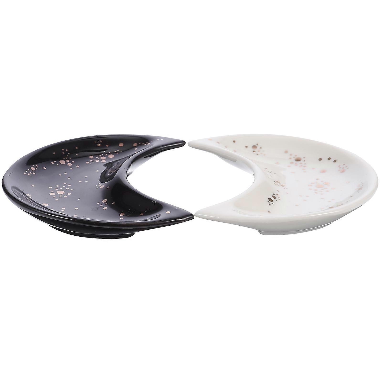 Ceramic Moon Tray Crystal Holder for Display Storage 2Pcs