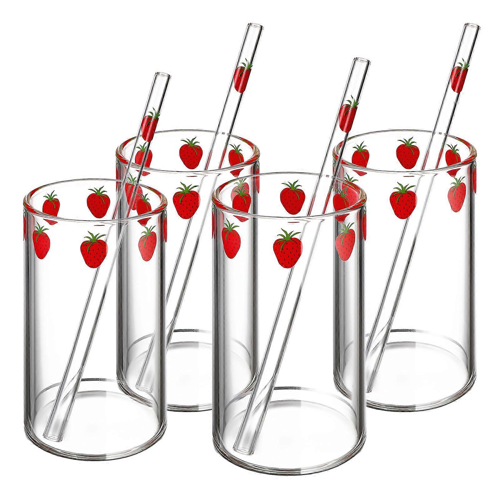 Transparent Glass Cup Home Straw Cup with Straw 4Sets for Convenient Use