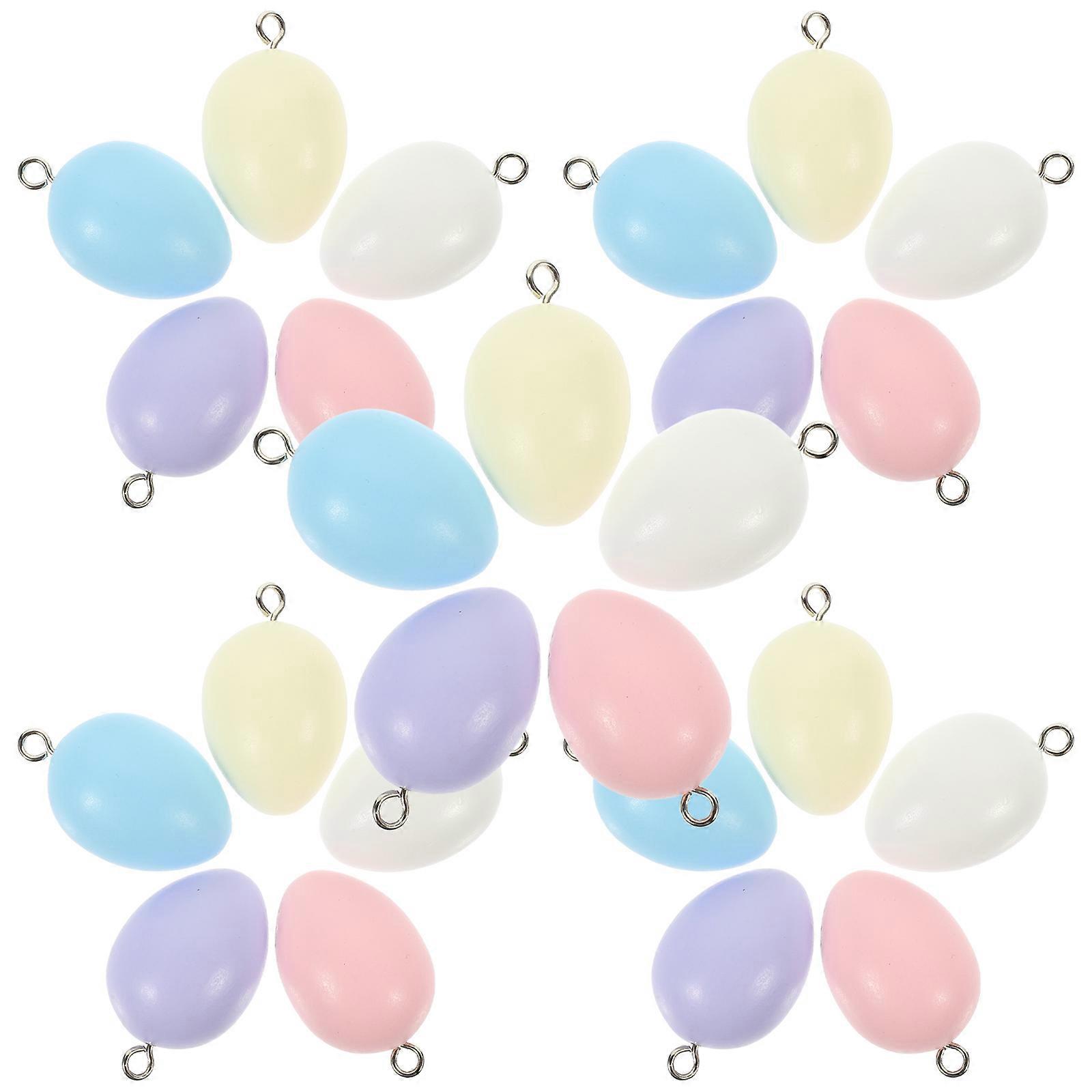 Hanging Egg Ornament 25Pcs Blank Design Wooden Egg for Easter Celebration Assorted Color Diy Pendant