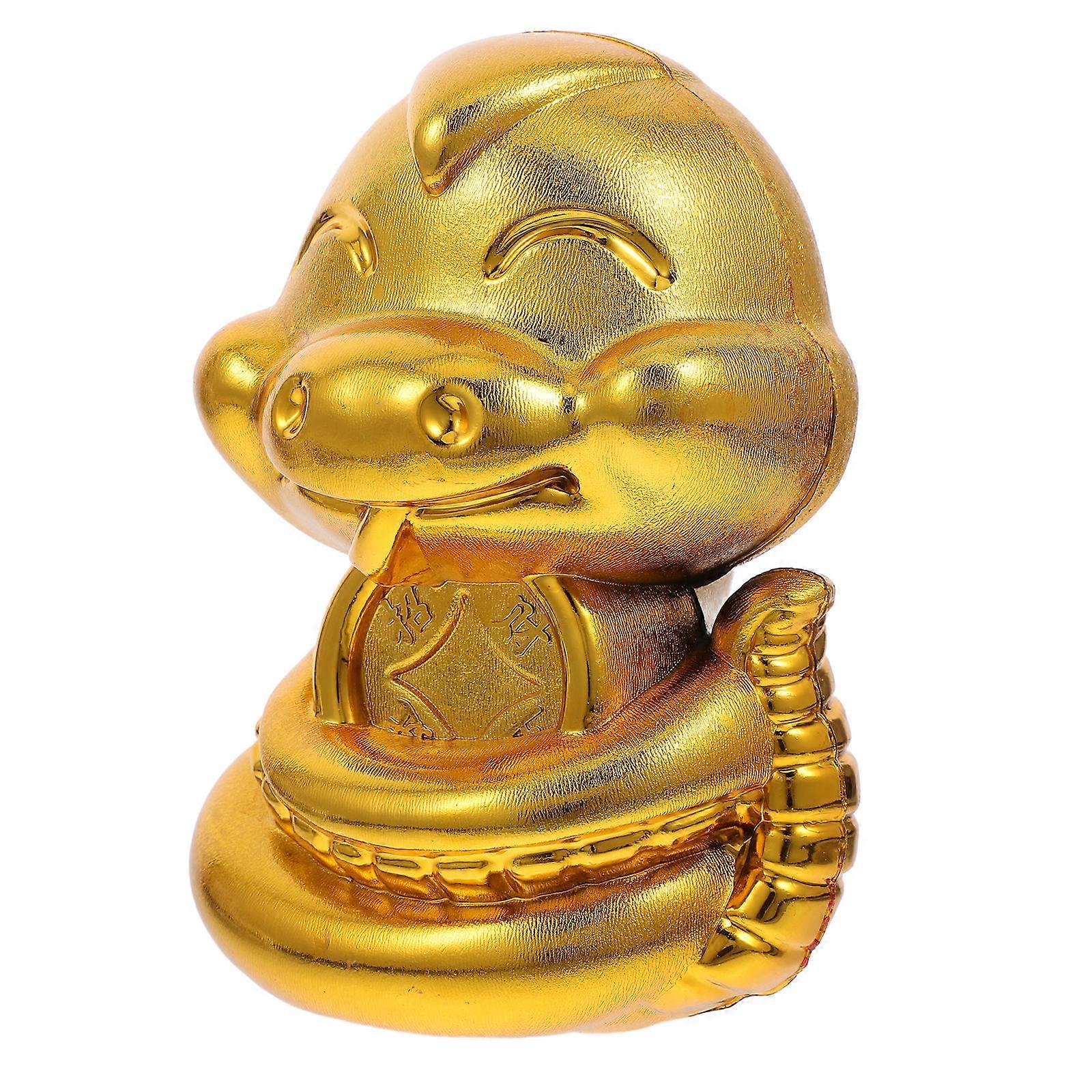 Golden Snake Savings Jar for Storage with Plastic Feng Shui Coin Bank