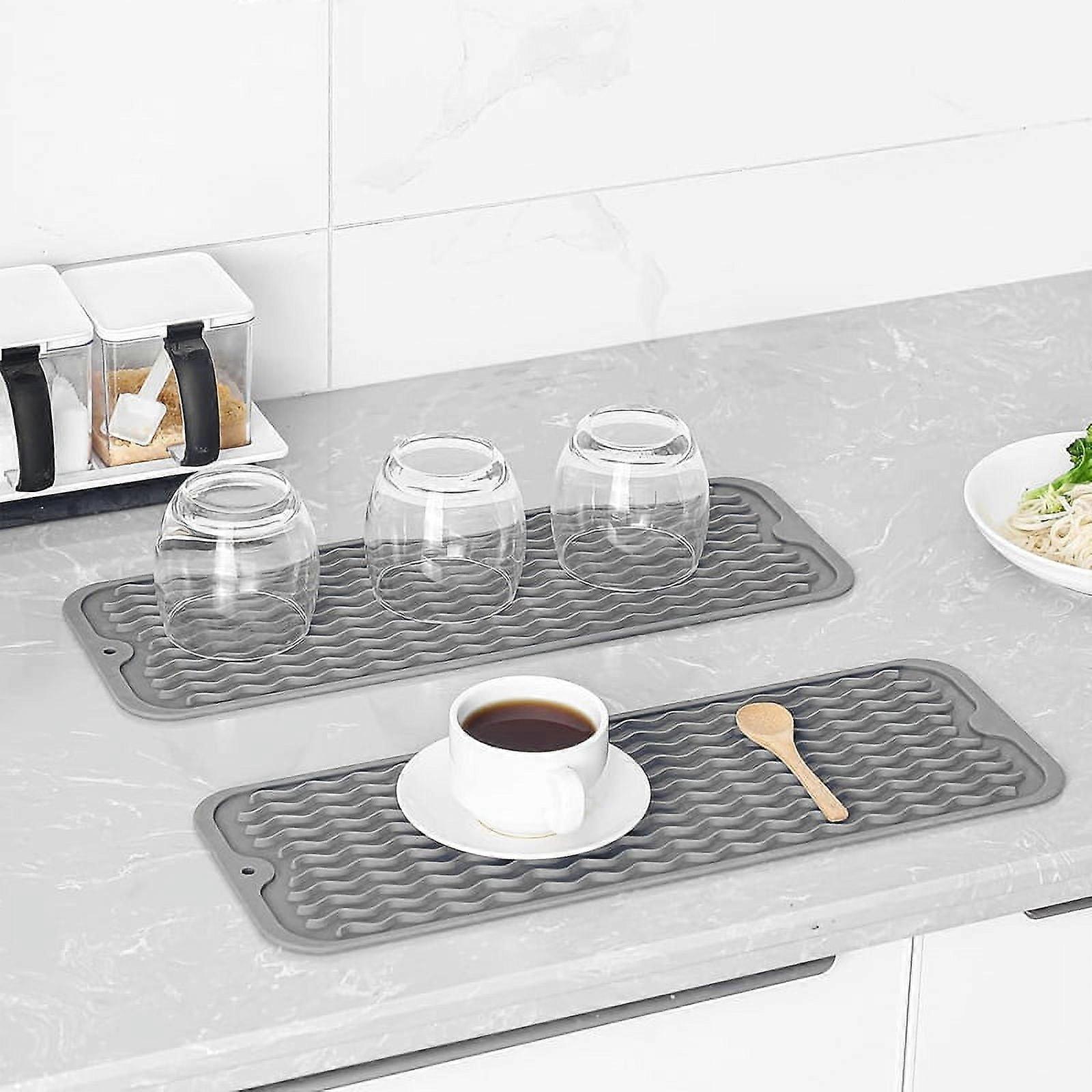 Dish Drying Mat for Multiple Usage, Easy Clean, Eco-Friendly, Heat- Silicone Mat for Kitchen Counter Grey-B
