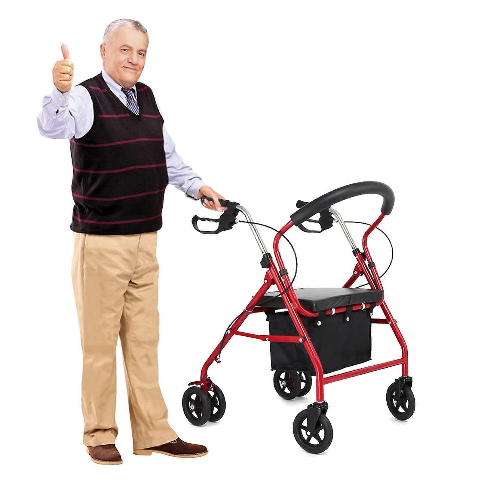 4Wheel Folding Rollator With Seat And Basket Adjustable Elderly Walker With Dual Brakes