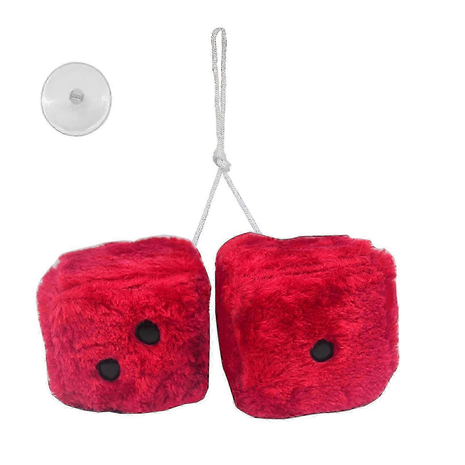 Car Mirrior Hanging Fluffy- Furry Dice 7.5cm Car Hanging Furry Dice Pair of Retro Square Hanging Plush Dice with Dots