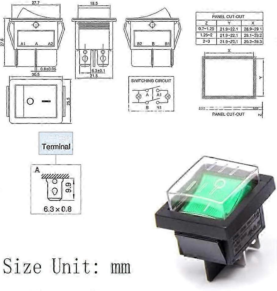 3 قطع أخضر تشغيل / إيقاف الروك التبديل 16A / 250V 20A / 125V AC (Dpst)