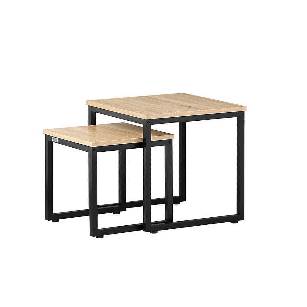 SoBuy FBT42-N,Nesting  Coffee Tables Set of 2  Side Table with Black Iron Frame for Living Room, Stacking Side Tables, Sturdy and Easy Assembly