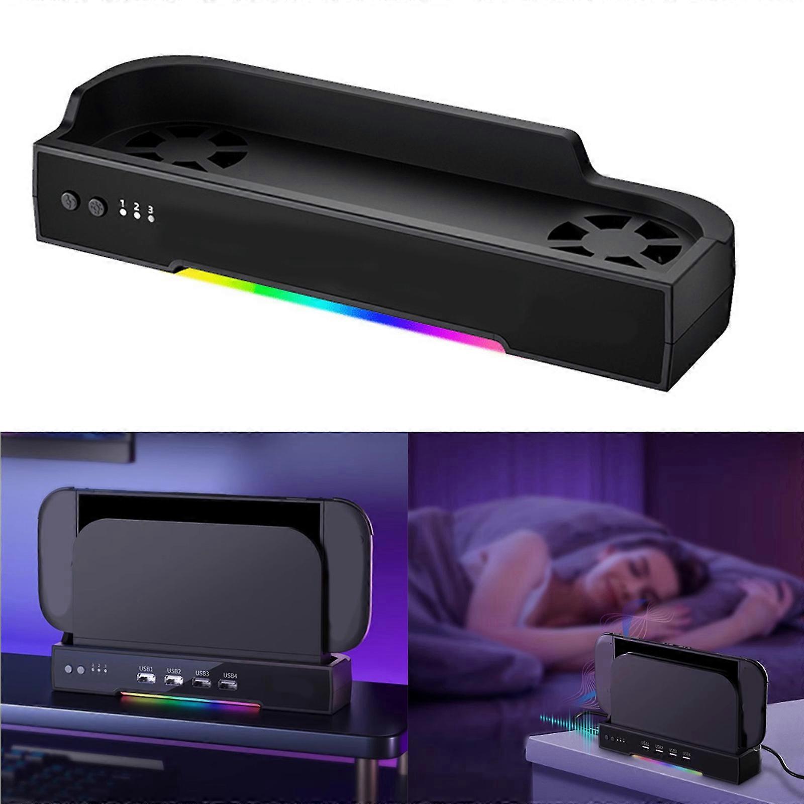 Cooling Dock with LED Lighting with/no Multi Port Expansion Adjustable Fan Speed for NS2 Enhancing Gaming Multicolor