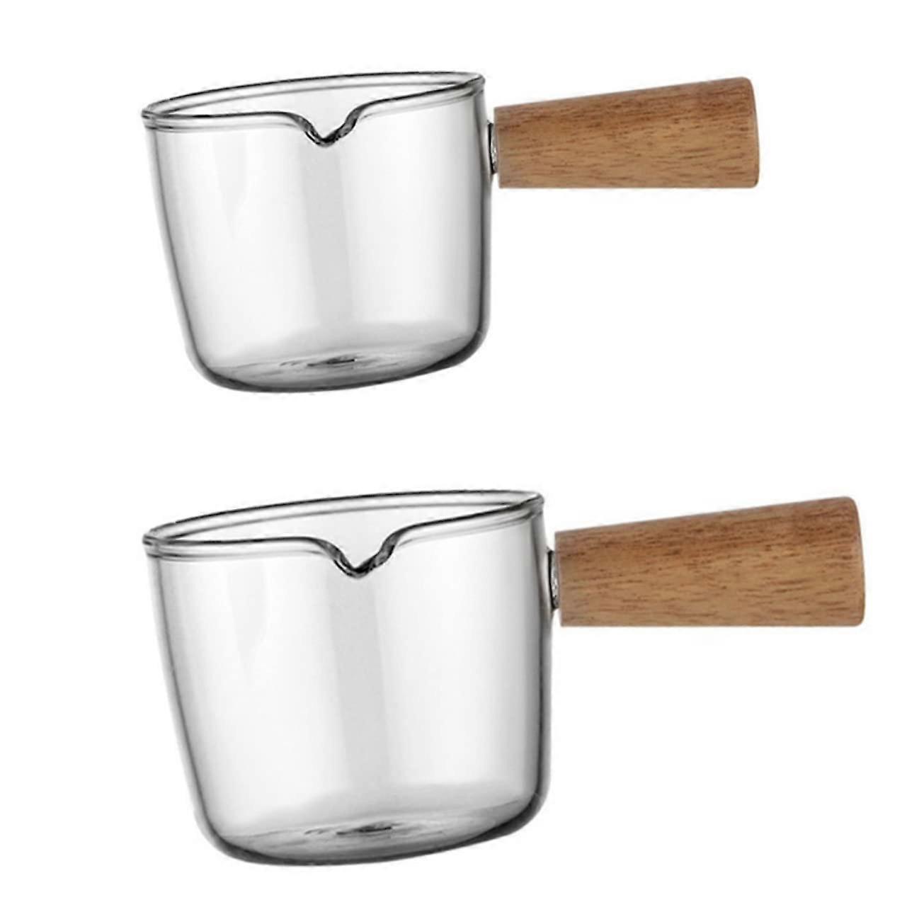 Glass Milk Cup Set For Latte Art HeatResistant Wooden Handle Mini And Medium Sizes For Latte And Milk Serving