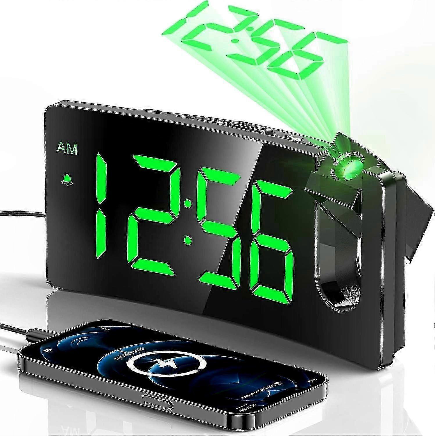 Projection Alarm Clock with Adjustable 180 Display and Customizable Brightness Settings
