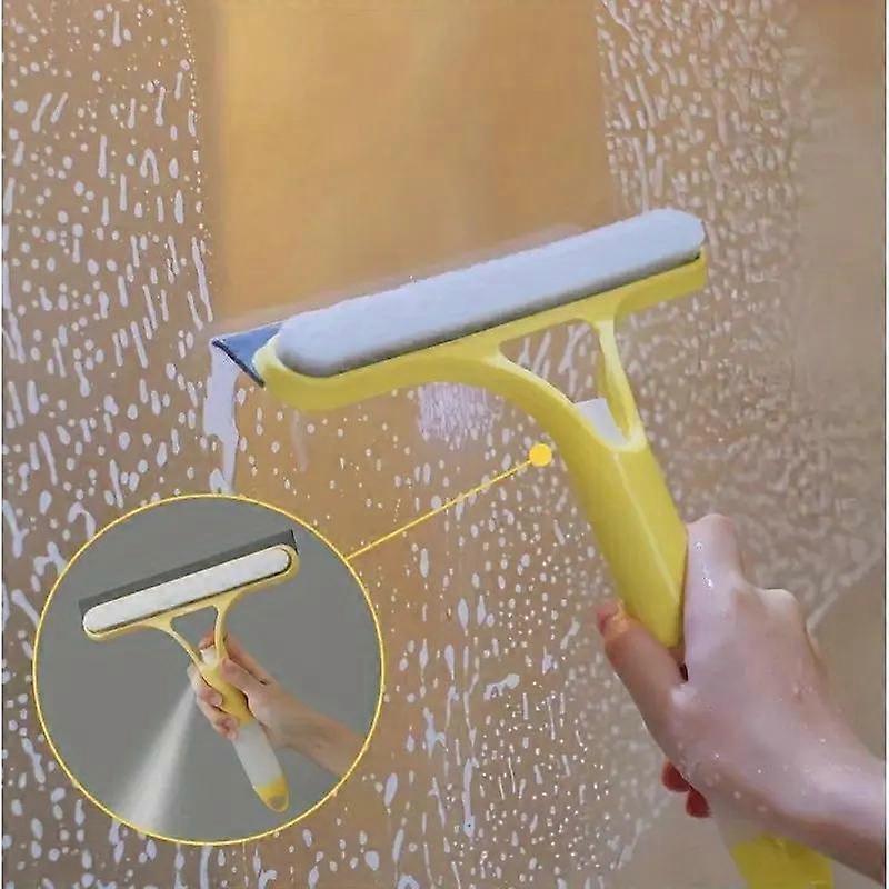 3-In-1 Window Cleaning Scraper, Squeegee & Scrubber with Spray, Lightweight Silicone Microfiber Wipe, Ergonomic Handle, Durable & Portable