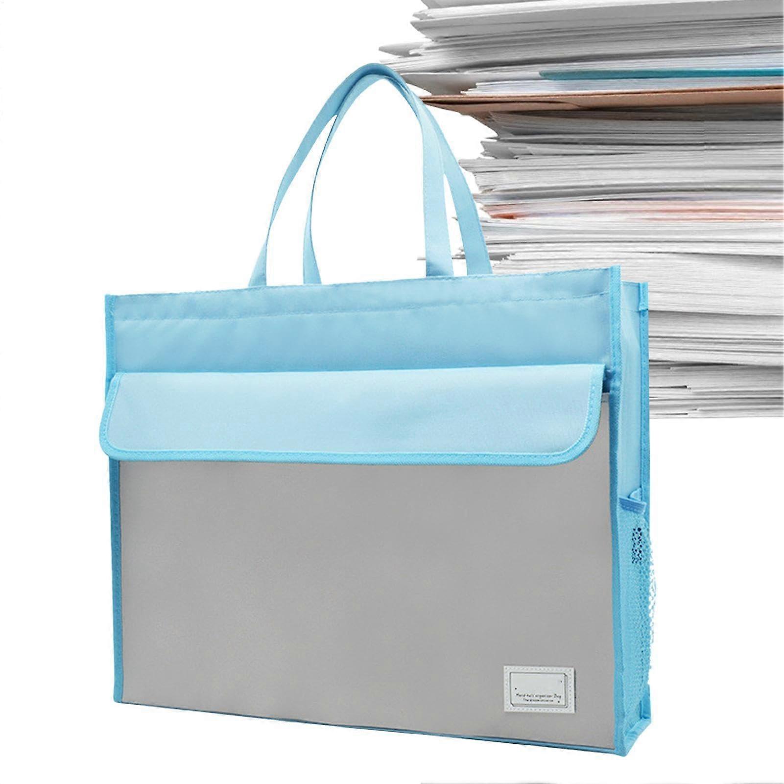 Briefcase A3 Size With Handle, Blue LargeCapacity File Holder, Storage Organizer for Notebooks Pens Tickets Magazines