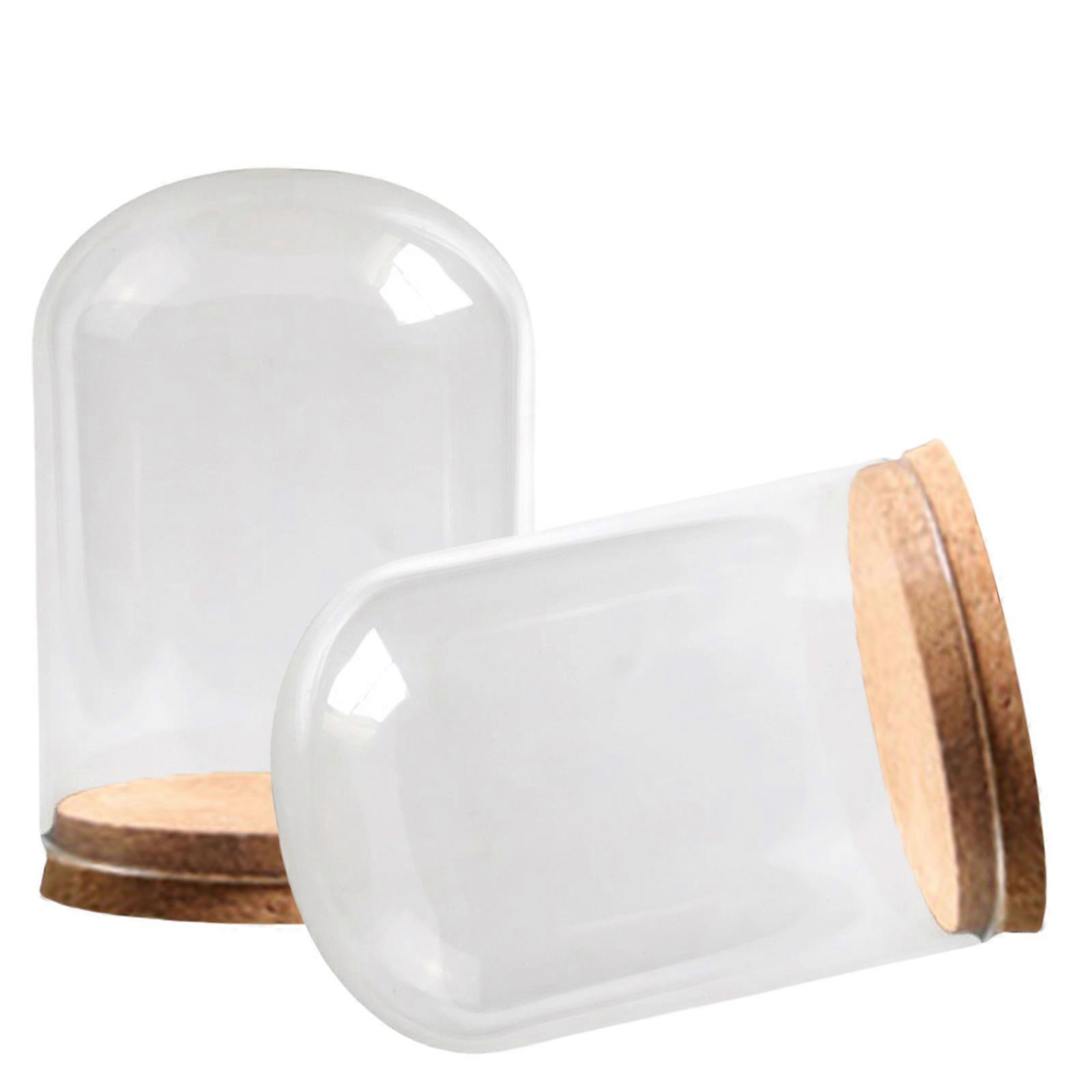 Set of 2 Mini Glass Display Cloche Dome with Cork Base for Home Decors and Small Item Showcases Glass Bells Jar Bottles  8x10cm
