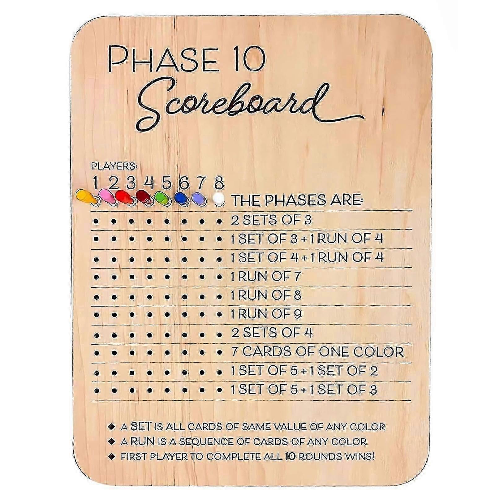 Wooden Phase 10 Scorecard & Round Tracker - 2025