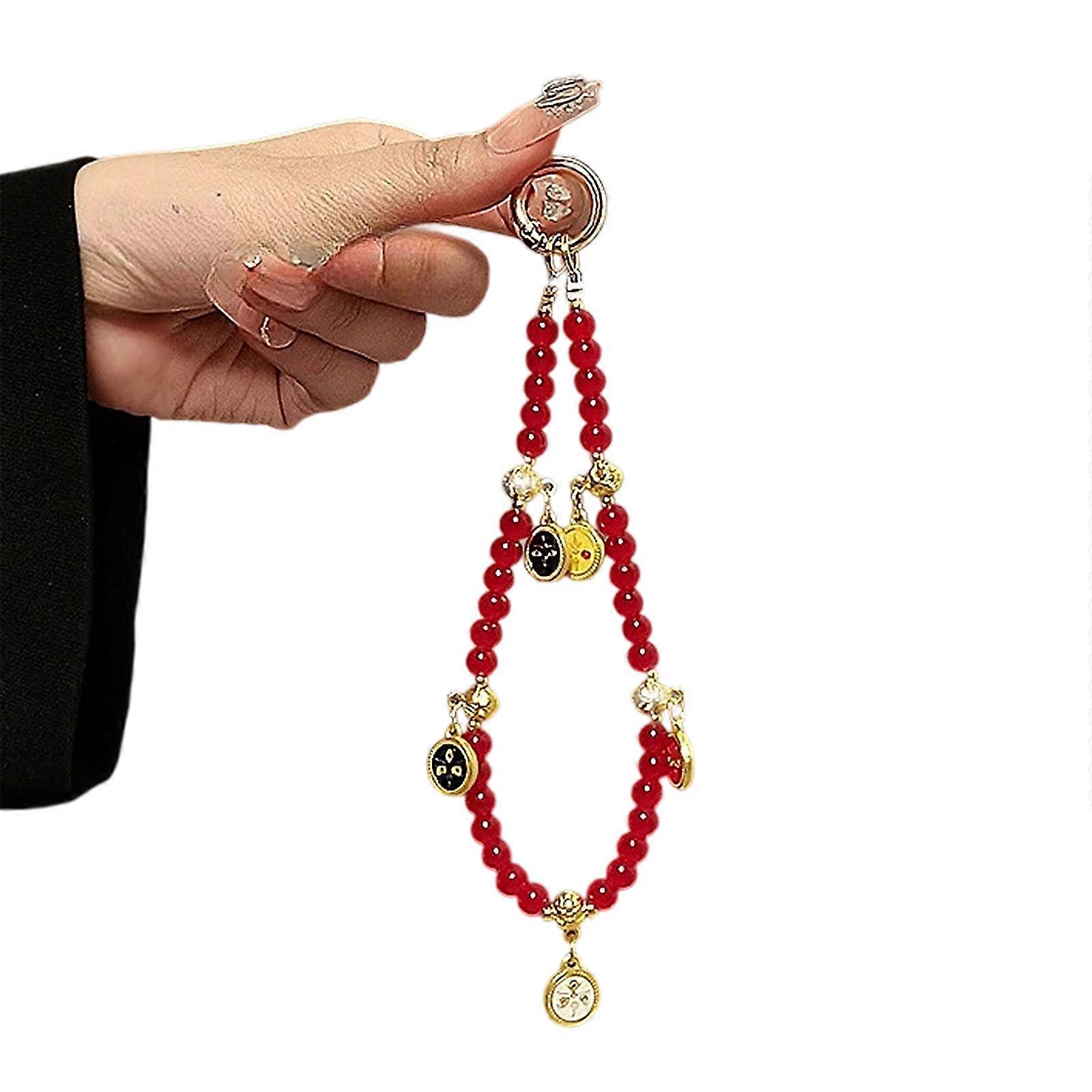 Portable Five Gods Beaded Phone Strap LAnyard For Everyday Use Secure Wrist Attachment For Students And Workers  red