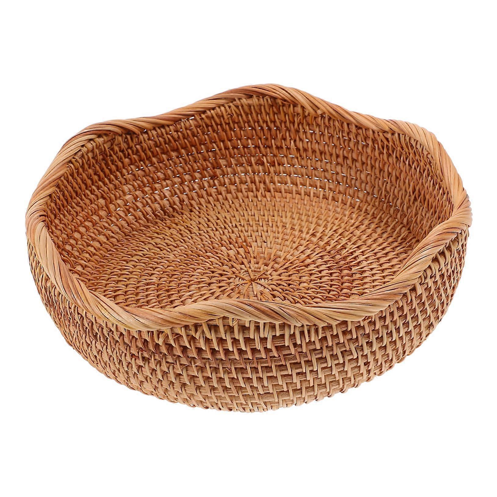 Rattan Bread Basket Round Woven Serving Bowl for Kitchen Counter Storage and Fruit Display