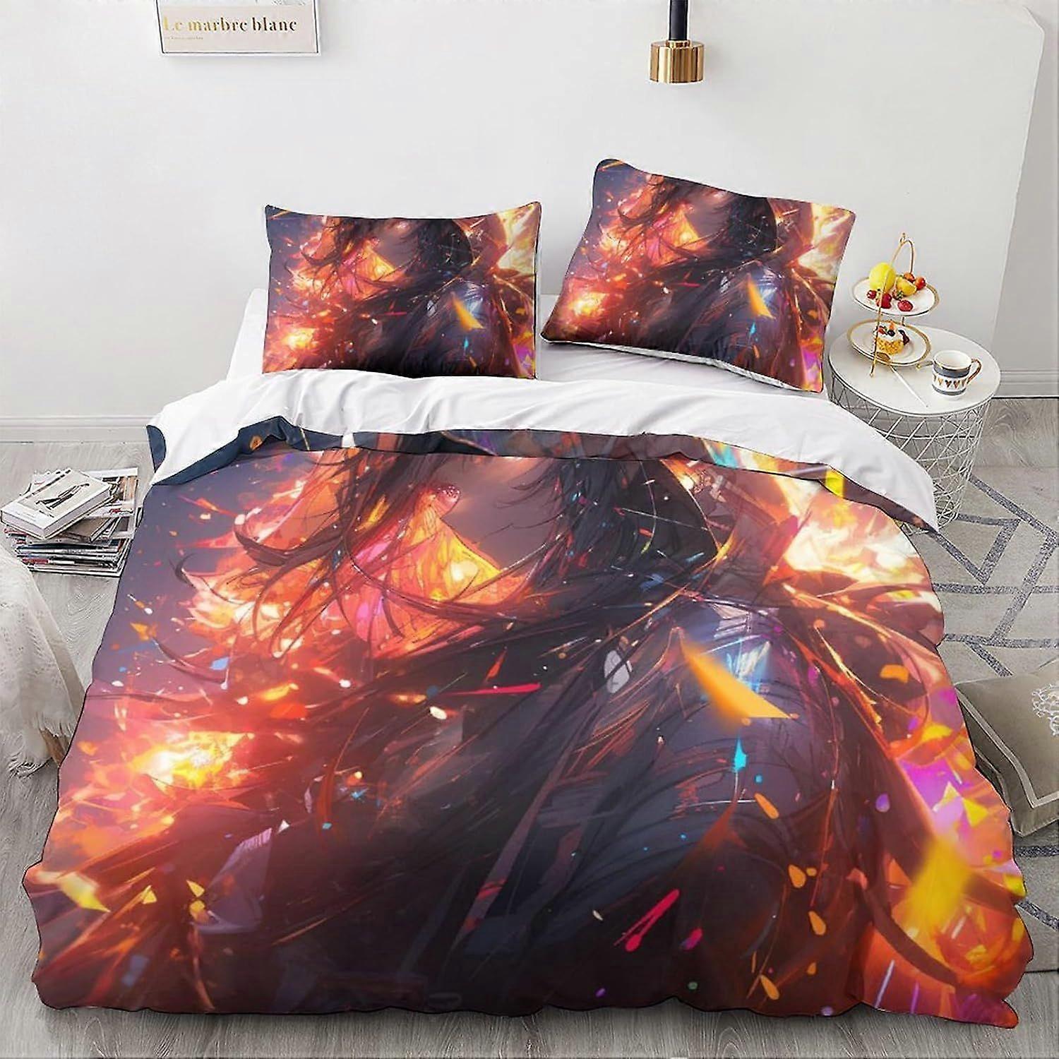 LikeEj Animes E Mangás Capa Edredom 3D Anime Impresso Roupa de Cama Set 3Pcs Microfibra Capa Colcha Fantasia com Zíper Fechamento Duplo