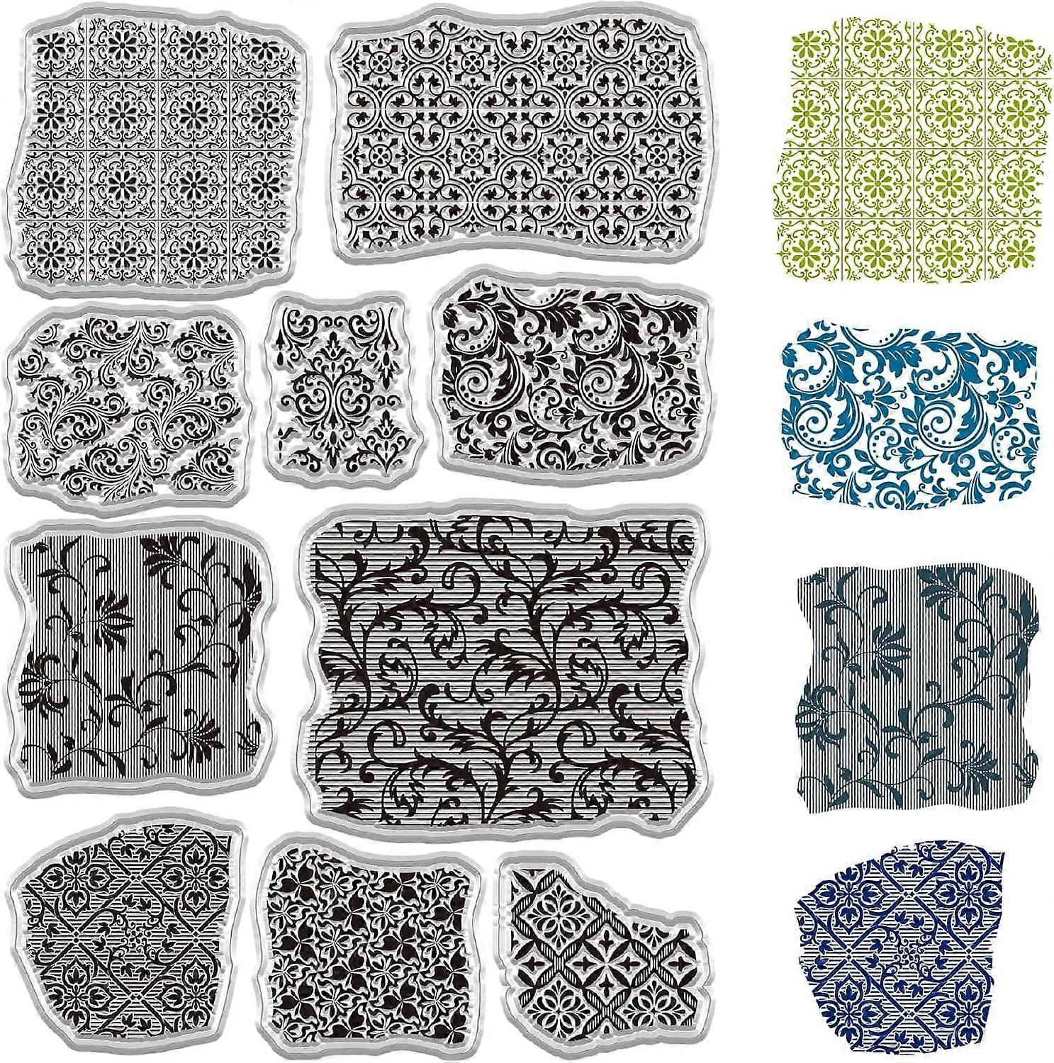 Clear Texture Stamps Background Silicone Stamps Reusable Vintage Retro Floral Figure Transparent Stamp Seals for DIY Handmade Journaling Card Scrapboo