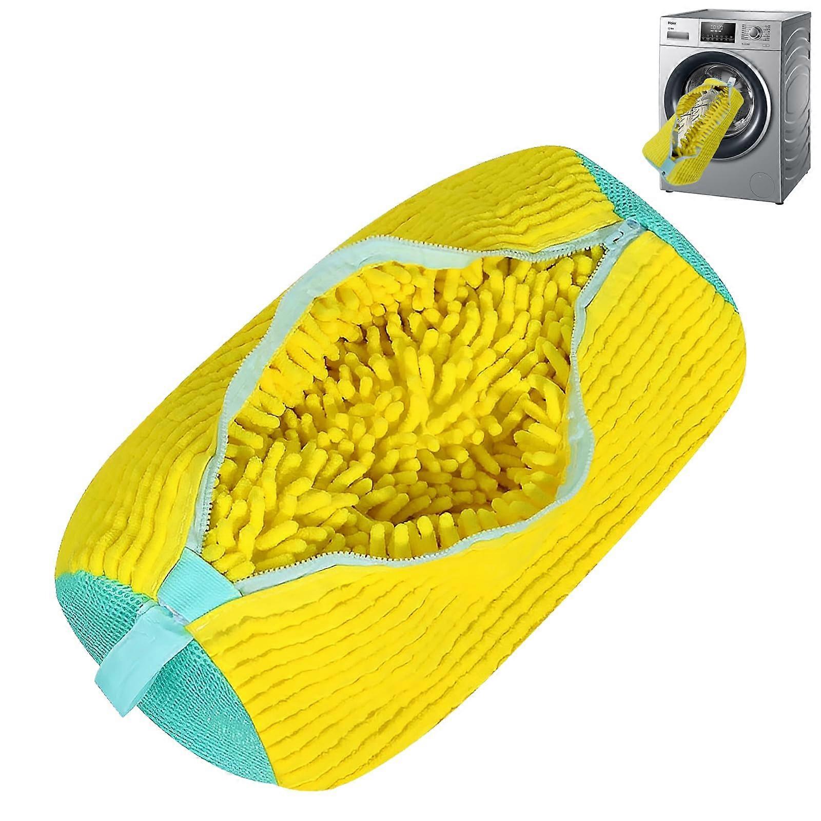 Sneaker Laundry Bag with Zipper for Washing Machine, Shoe Cleaning Mesh with Scrubbing Liner, Fits All Sizes, Yellow