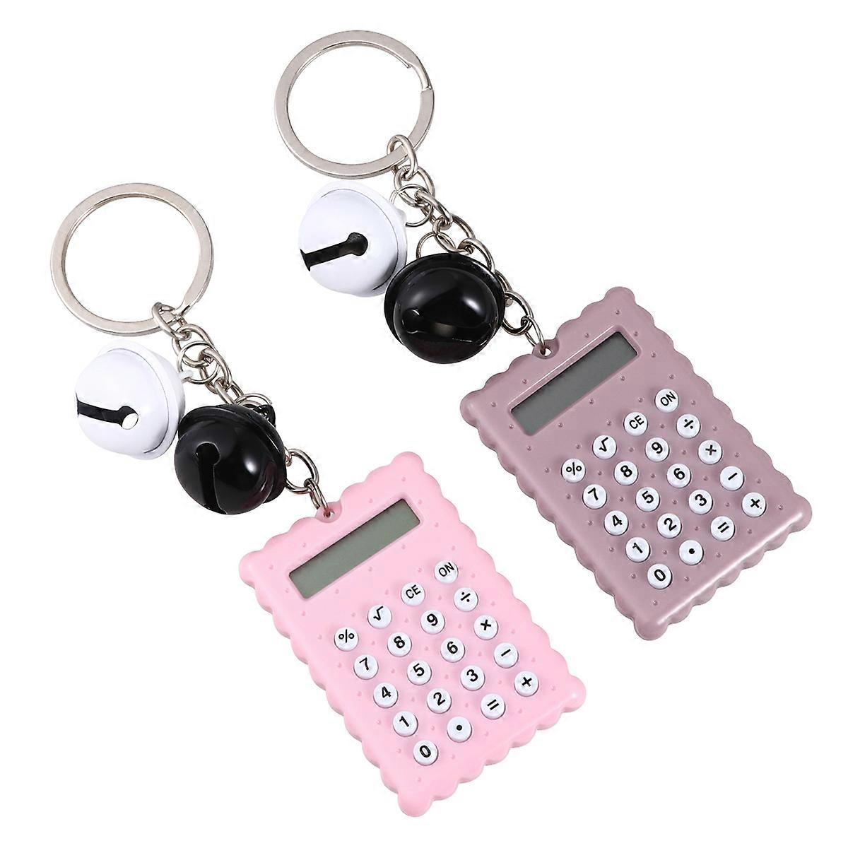 2pcs Mini Key Ring Shaped Calculator Electronic Calculator Portable Calculator for Kids Students Test (Bell, Random Color)
