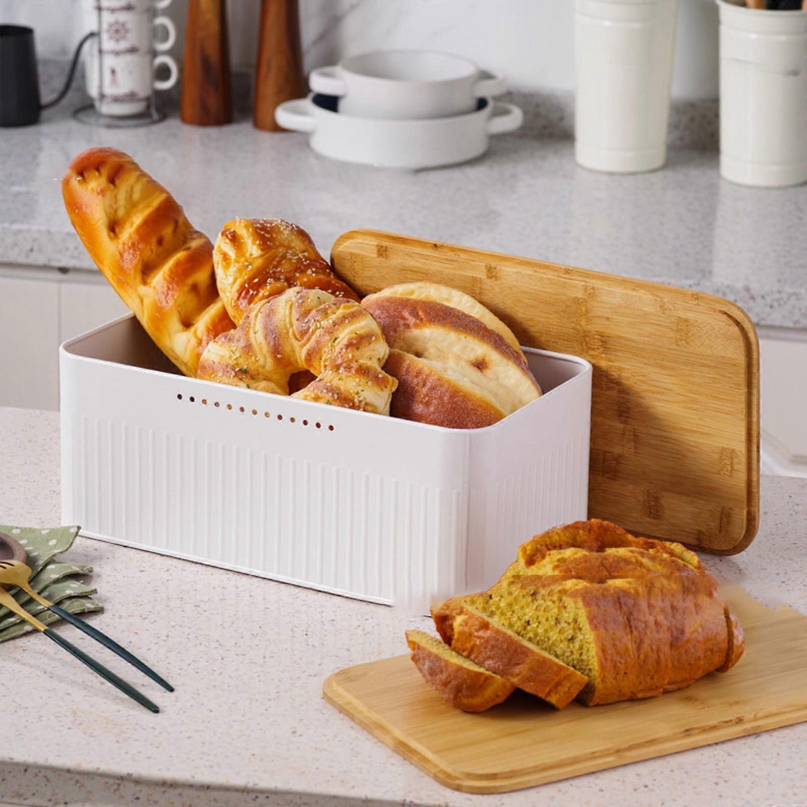 RXIRUCGD Bread Box with Wooden Lid for Kitchen Countertop, Tightness Bread Storage Container for Homemade Bread