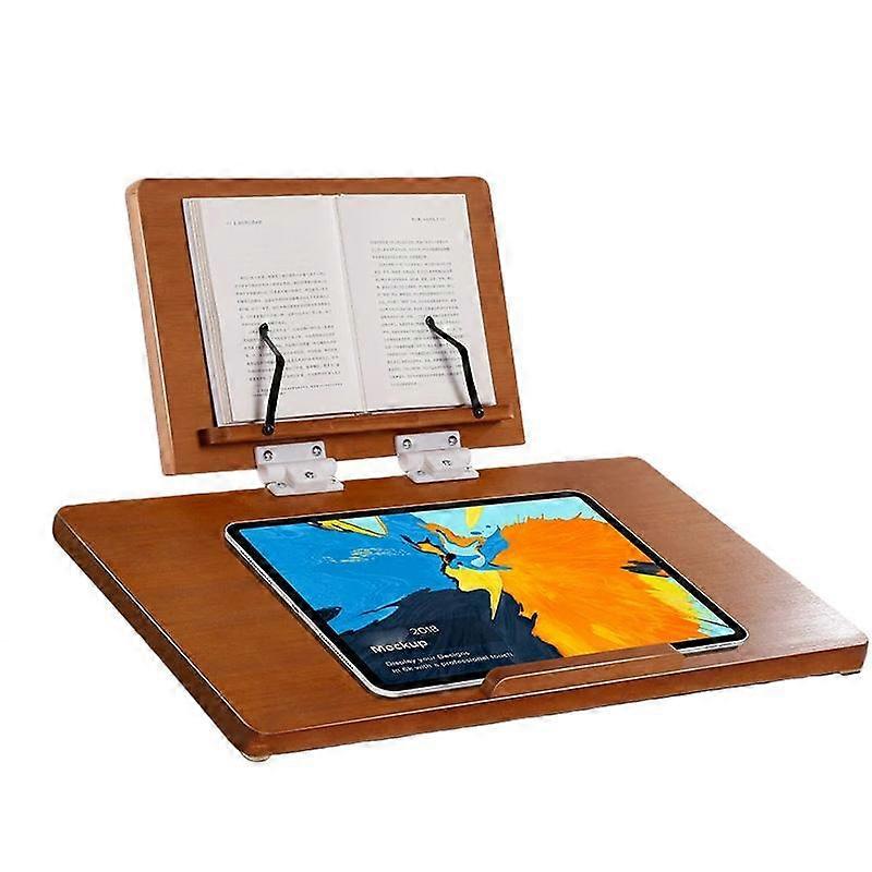 2-Tier Bamboo Reading Stand Tablet Holder, 6-Level Height Adjustable Book Rest & Laptop Riser