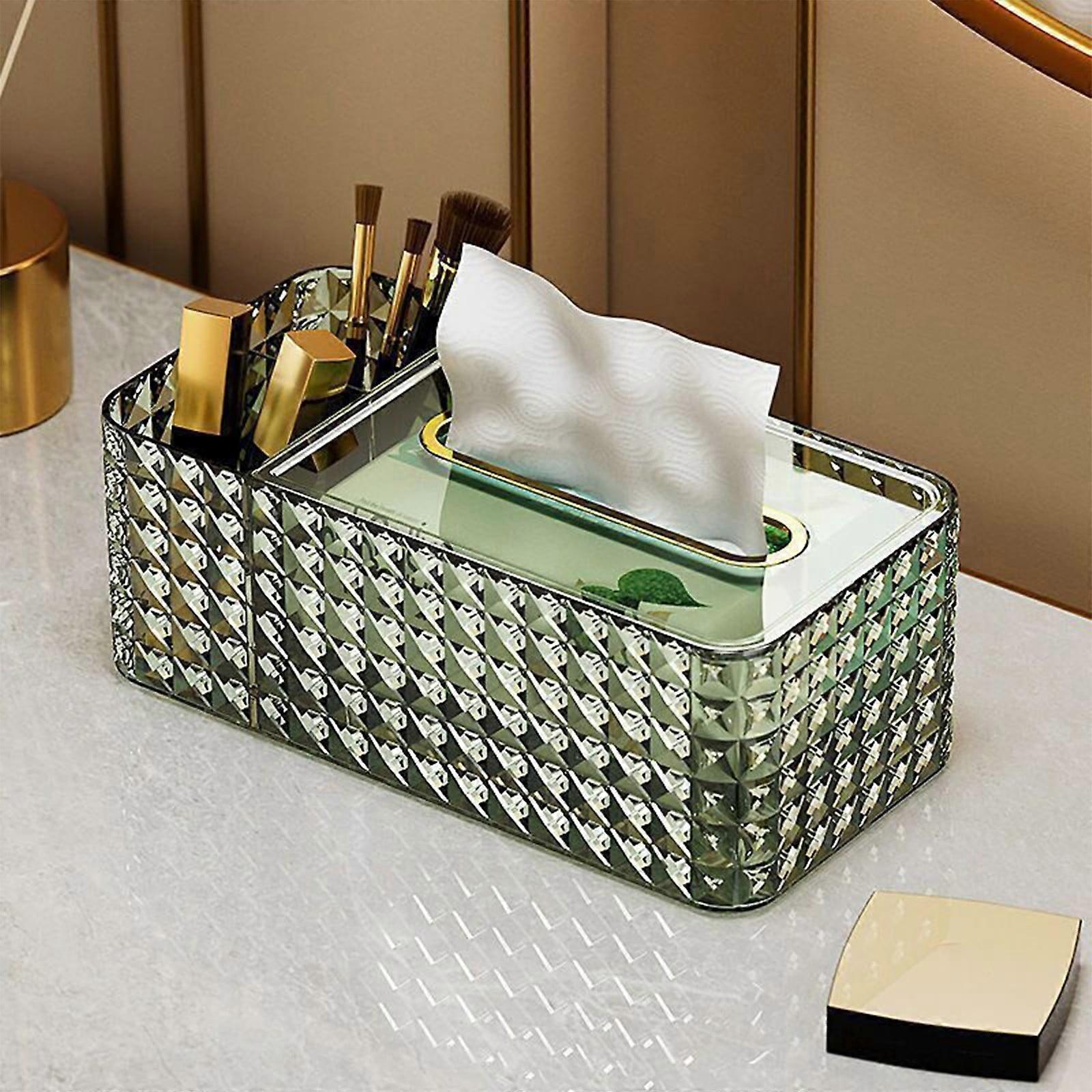 Square Tissue Box Cover - Multi-Functional Holder with Storage for Tissues & Remote, Compatible with Cube Tissue Boxes, Bedroom Organizer