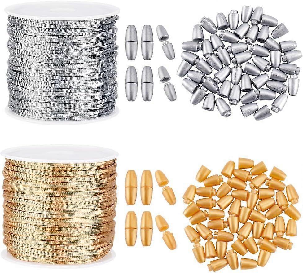 50 Set Breakaway Clasps for Lanyard 24mm Bead Barrel Connector Safety Clasp Closure Clasp with 1.5mmx16.4 Yard String Cord for DIY Necklace Bracelet J