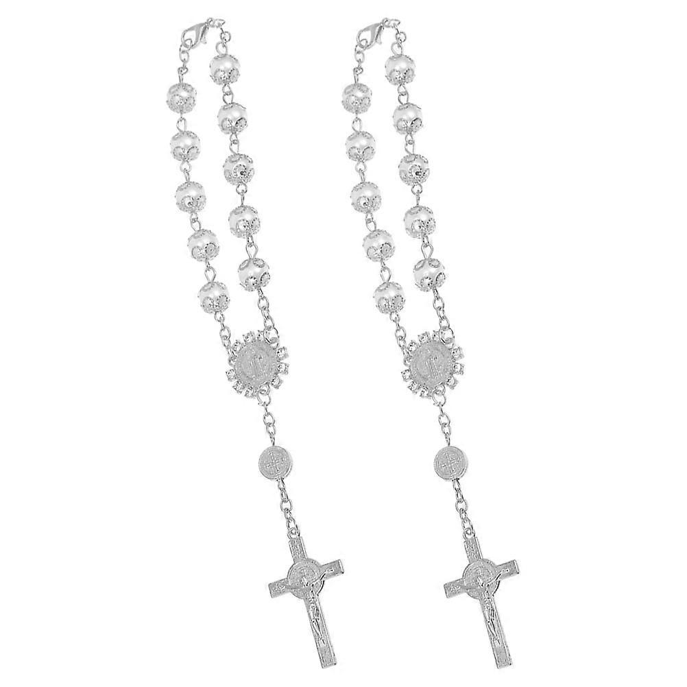 Car Interior Cross Rearview Mirror Hanging Ornament for Blessing 2Pcs