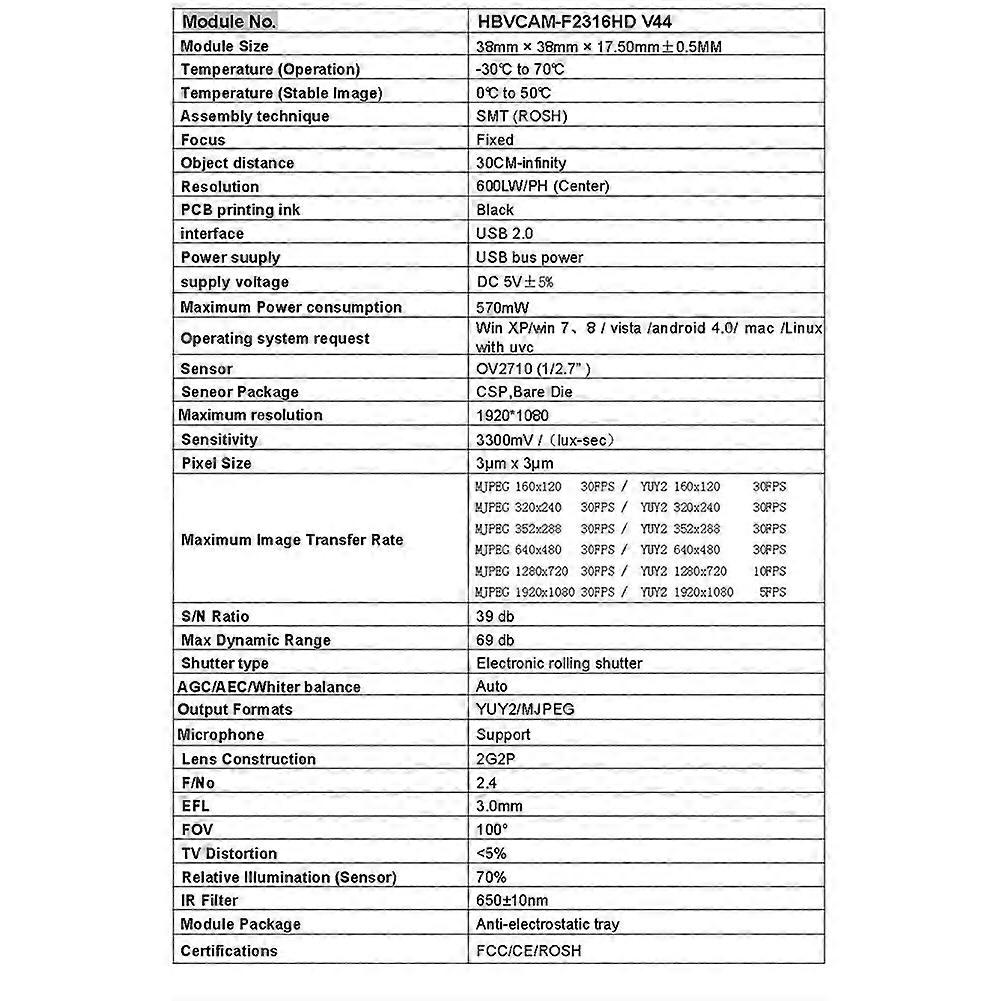 6Pcs Ov2710 100 Degree Camera Module for Autodarts Scoring System,Camera Module,with 2m Cable